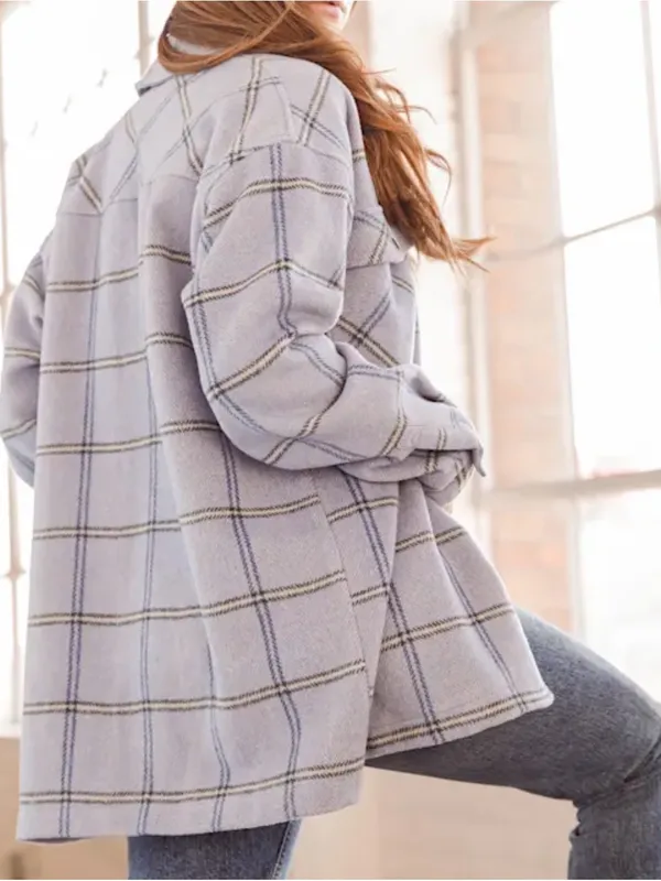 NWT Lulus Women’s Keep It Cool Blue Plaid Long Sleeve Shacket Jacket Size Small - Image 3