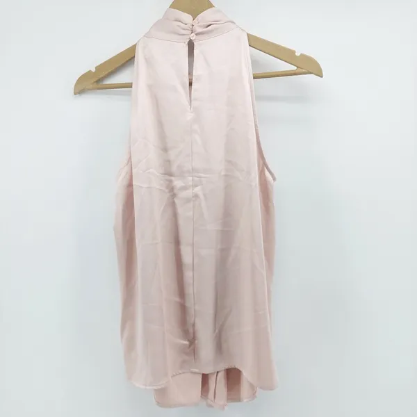 NWT Zara Light Pink Satin Like Front Knotted High Neck Sleeveless Blouse Size L - Image 2