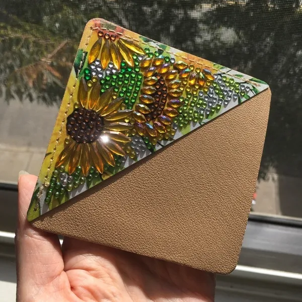 Diamond Art SUNFLOWERS 03 Corner Bookmark, Colorful, Sparkly, Bling, Gold, Brown - Image 6