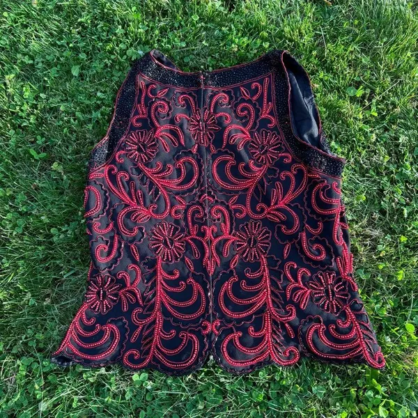 Red Beaded Vampire Top Size L - Image 5