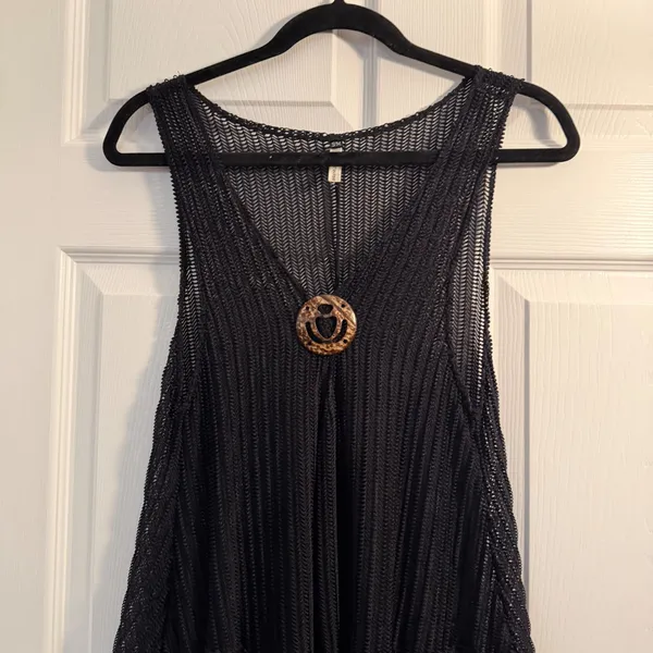 Paradise Crochet Knit Vest Black S/M Boho Festival Beach Coverup‎ Casual - Image 2
