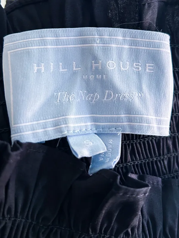 Hill House Home Nesli Nap Dress Black Smocked Tiered Midi Puff Sleeve Small - Image 5