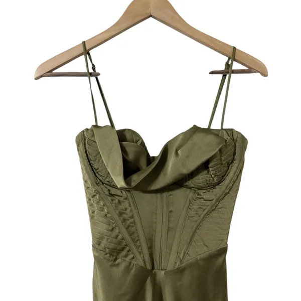 HOUSE OF CB Myrna Plus Cup Satin Corset Olive Green Midi Dress - Image 4
