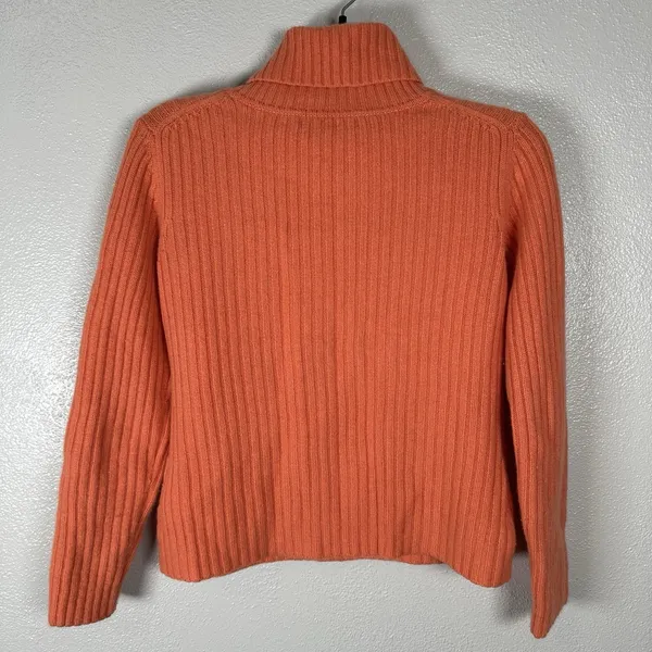 Asha Cashmere Turtleneck Sweater Womens‎ Small Sherbert Orange Ribbed Classic - Image 2