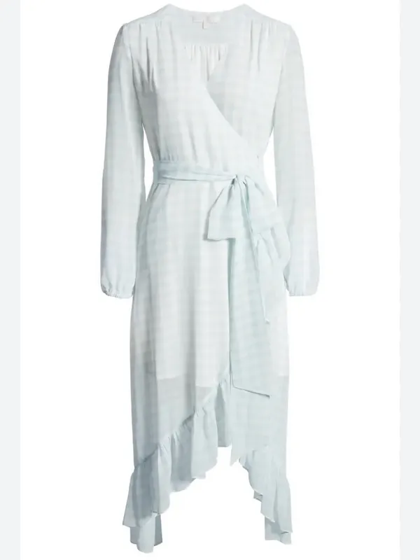 WAYF Blue White Gingham Wrap Ruffle Hi Low Midi Dress NWT M Cottagecore - Image 3