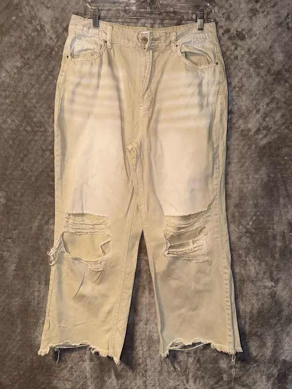 Zenana High Rise Distressed Straight Jeans Sand Beige - Image 3