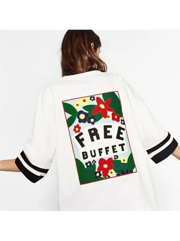 ZARA Graphic T-Shirt Trafaluc Bloggers Favorite Free Buffet Tee S - Image 2