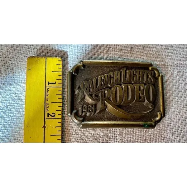 Vintage 1981 Raleigh Lights Rodeo Men's Brass Belt Buckle Western Cowboy - Image 5