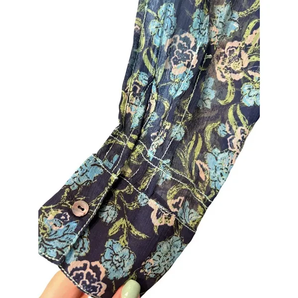 Free People NWT $168 See It Through OVERSIZED S Floral Maxi Dress Blue Twilight - Image 4