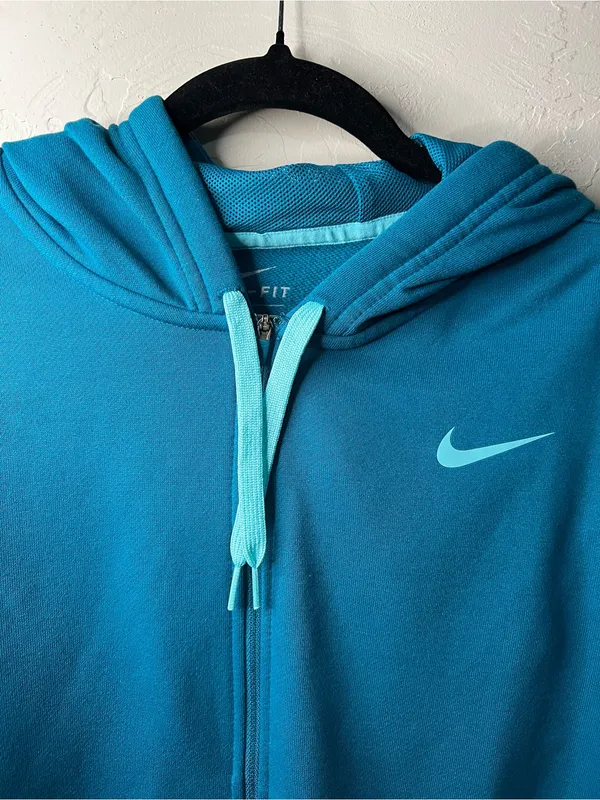 Nike Essentials Teal Blue Full Zip Hooded Athletic Sweatshirt Hoodie - Image 3