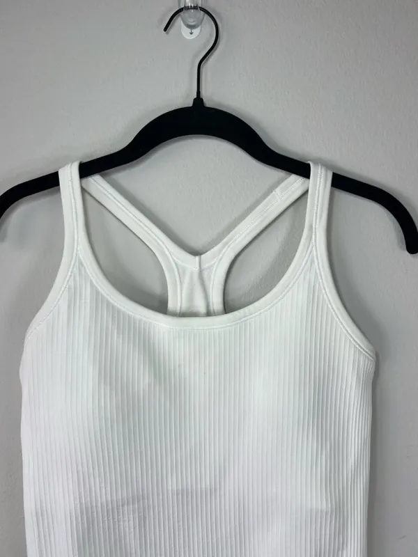 Lululemon Ebb to Street Tank Top White Ribbed Built In Bra Racerback Athletic 8 - Image 3