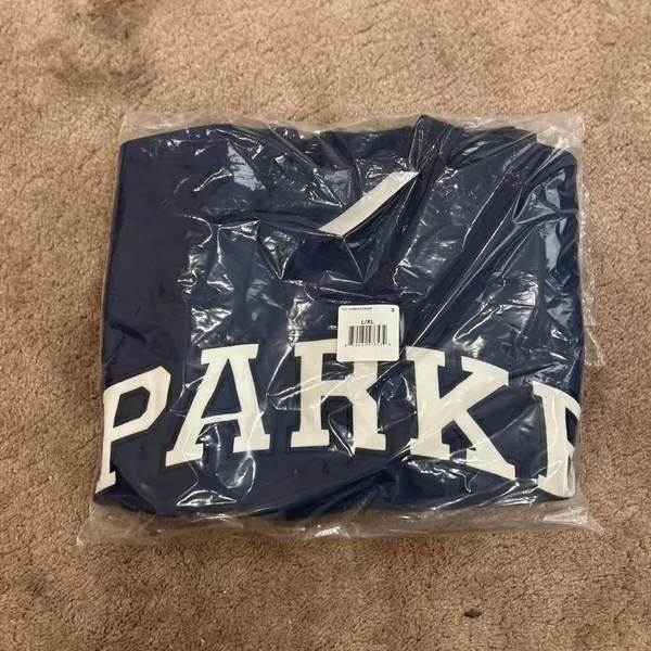 Parke Denim and White Fleece Mockneck Navy Varsity Sweatshirt - Image 5