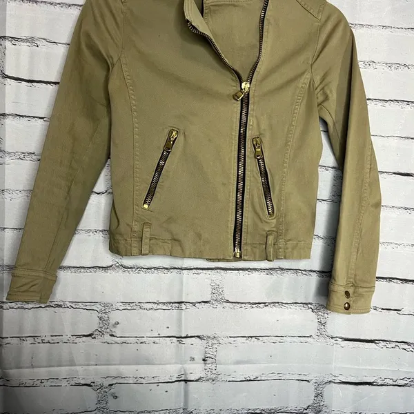 Zara BASIC Tan Cargo Utility Jacket XS Full Zip Asymmetrical Y2K Streetwear - Image 4