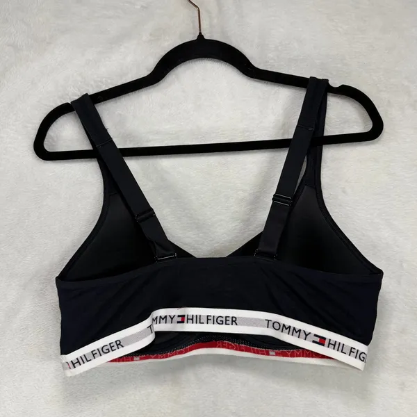 Tommy Hilfiger L Signature Logo Push-Up Bralette Black Wireless Sporty Bra Soft - Image 4