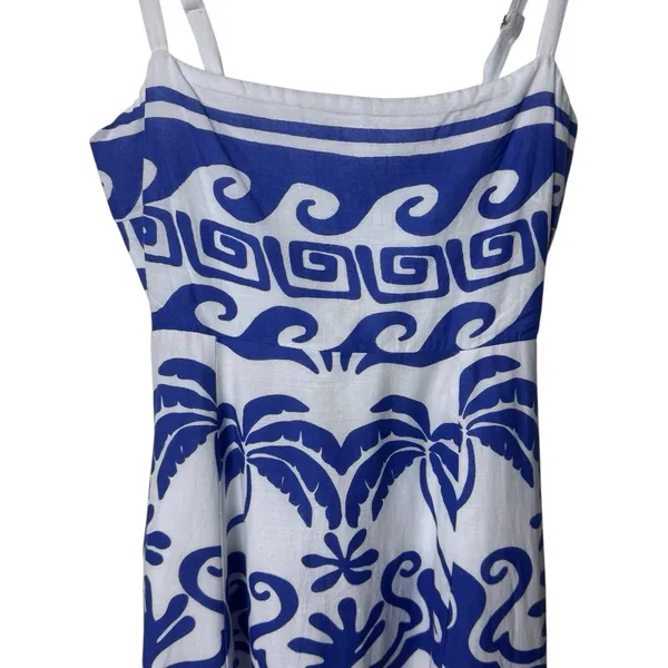 NEW Beach‎ Riot Rianne Printed Maxi Dress Blue White Tropical Resort Travel XS - Image 6