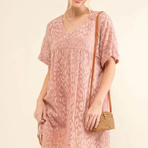 And The‎ Why Woven Leopard Baby Doll Roll-Sleeve Casual Dress - Image 7