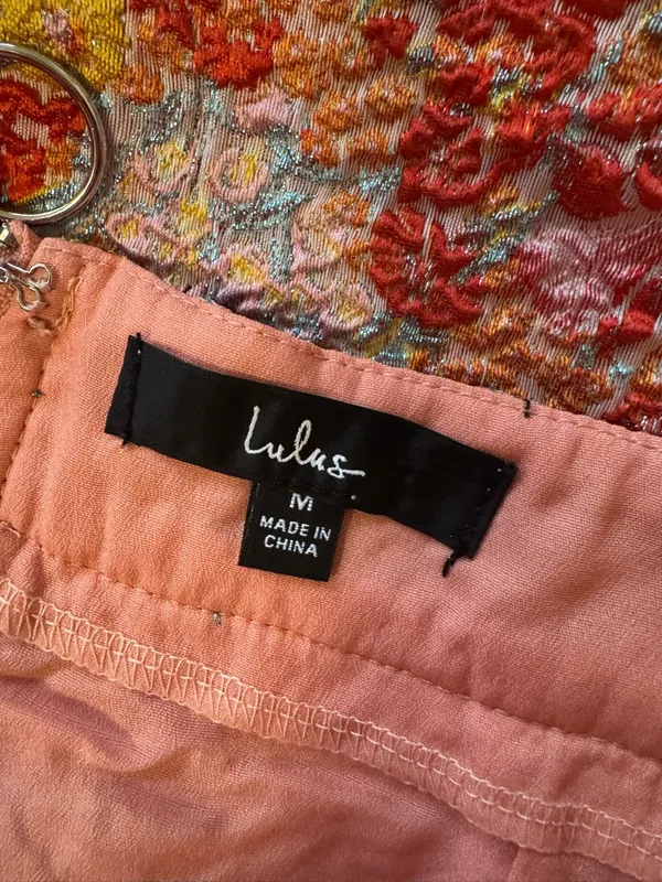 Lulu’s Ellarina Pink Multi Metallic Jacquard Midi Skirt Size M - Image 7