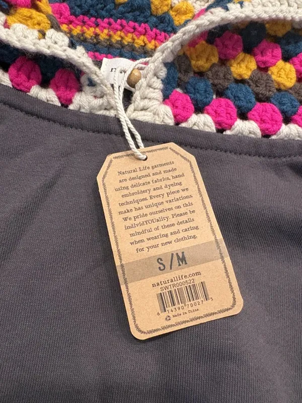 Natural life Size S/M Pullover with Crochet Granny Square Hood - Image 3