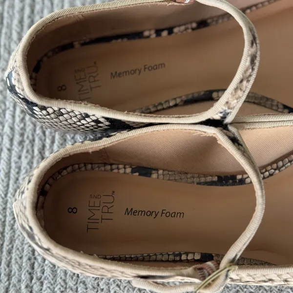 Time and Tru Black Brown White Snakeskin Square Toe Maryjane Ballet Flats Sz 8 - Image 4