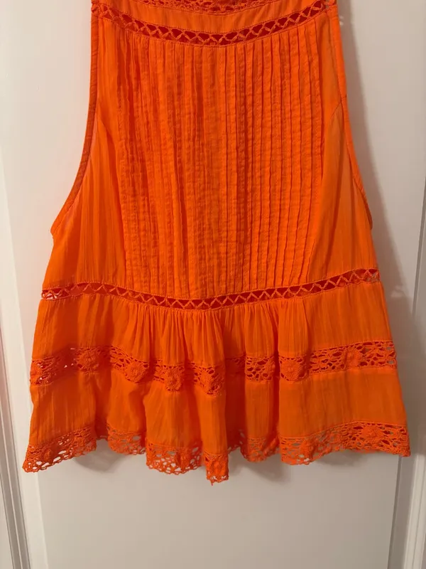 Free People Bright Orange Crochet-Trim Swing Cami - Image 4
