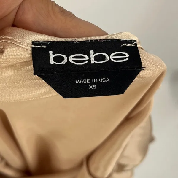 Y2K Bebe Cowl Neck Satin Slip Dress XS Champagne USA Glam 90s Indie Sleaze Party - Image 8