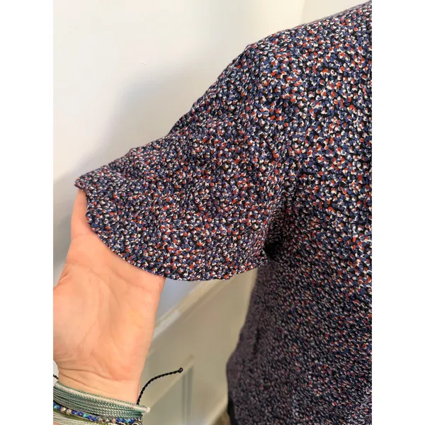 Maeve Anthropologie Blue Ditsy Floral Choker Blouse Cutout Flutter Sleeve Top - Image 2
