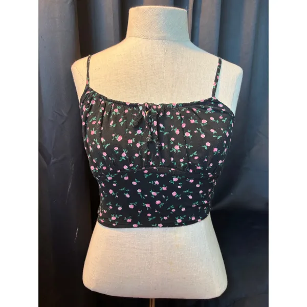 Forever 21 Black Pink‎ Floral Smocked Crop Cami Top Small - Image 2