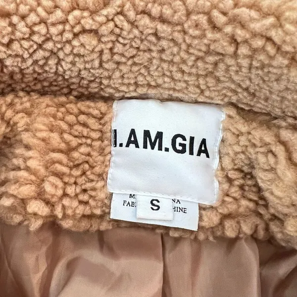 I Am Gia Tan Collared Full Zipper Lined Teddy Jacket Size Small - Image 9