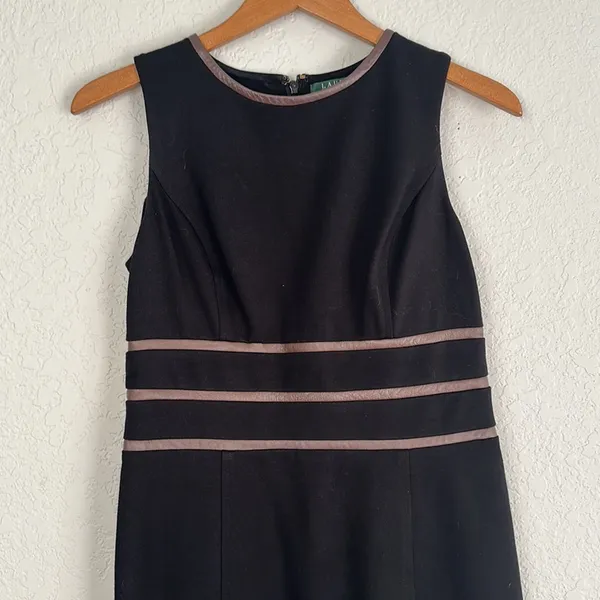 Ralph Lauren Black Dress Brown Leather Equestrian Old Money Classic Fall - Image 2