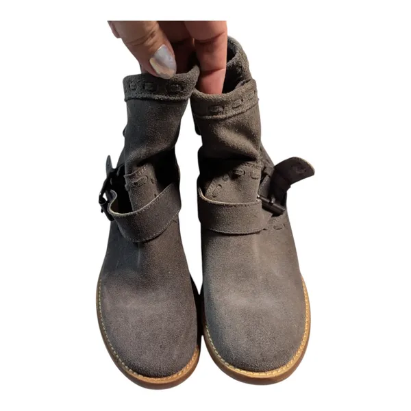 Musse & Cloud Gray Suede Double Buckle Pull On Engineer Biker Moto Boots Sz 6 - Image 3