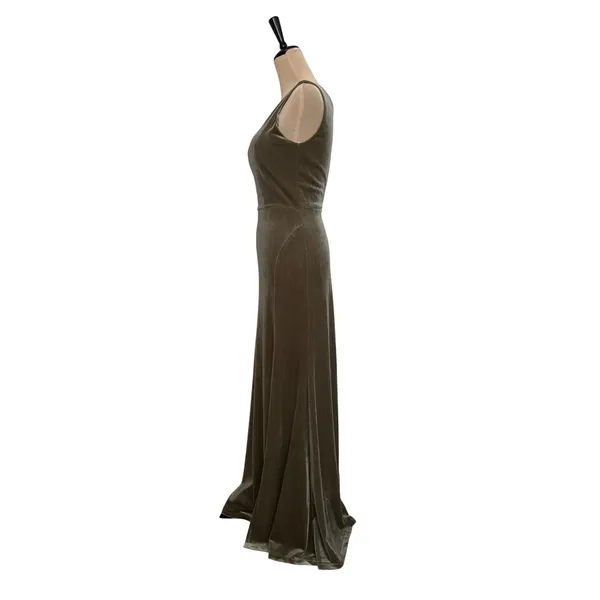 Jenny Yoo Collection Olive Green Velvet One Shoulder Maxi Gown Dress Size 4 - Image 2