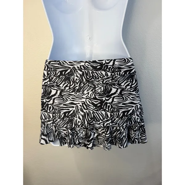 Halcurt Womens Zebra Abstract Ruched Ruffle Swim Skirt Built-in Brief Size S - Image 4