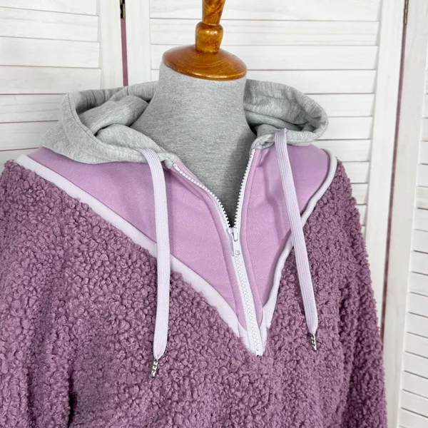 For Love &‎ Lemons Cozy Sherpa Cropped Pullover Half Zip Hoodie Purple Small - Image 6