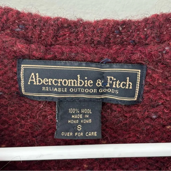 Vintage Abercrombie & Fitch Wool Cropped Sweater Burgundy Red Yellow Stripes - Image 5