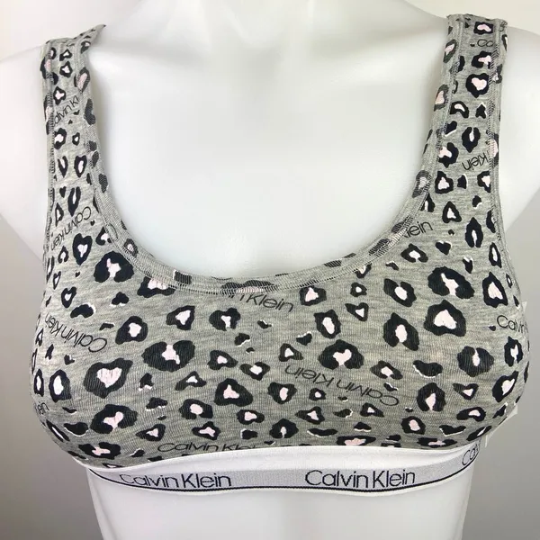 NEW Calvin Klein Gray Leopard Cheetah Animal Print Waistband Sports Bra Top Sz M - Image 4