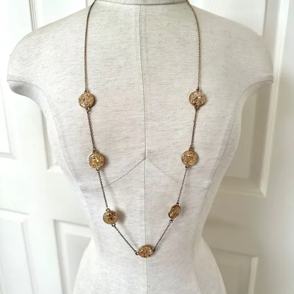 Gold tone yellow circle long chain necklace - Image 2