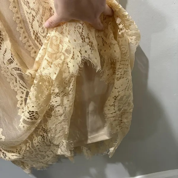 MEROKEETY Beige Nude Lace‎ Floral Maxi Dress Sz M Sheer Boho Romantic Fairy NWT - Image 7