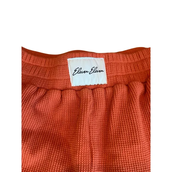 Eleven Eleven Thermal Shorts Waffle Knit Orange Elastic Waist Lounge Medium - Image 5