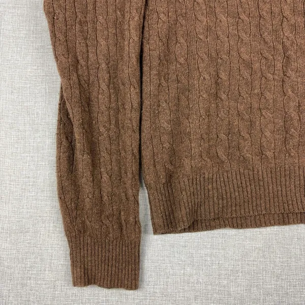 Tweeds Sweater Womens Large Brown V Neck Cable-Knit 100% Cashmere Pullover - Image 9