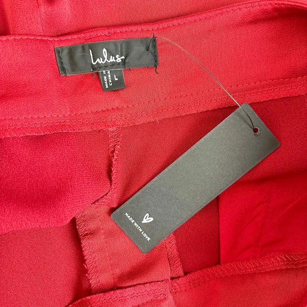 Lulus Modern Approach Red Satin Wide-Leg Pants High Rise Festive Large NWT - Image 9