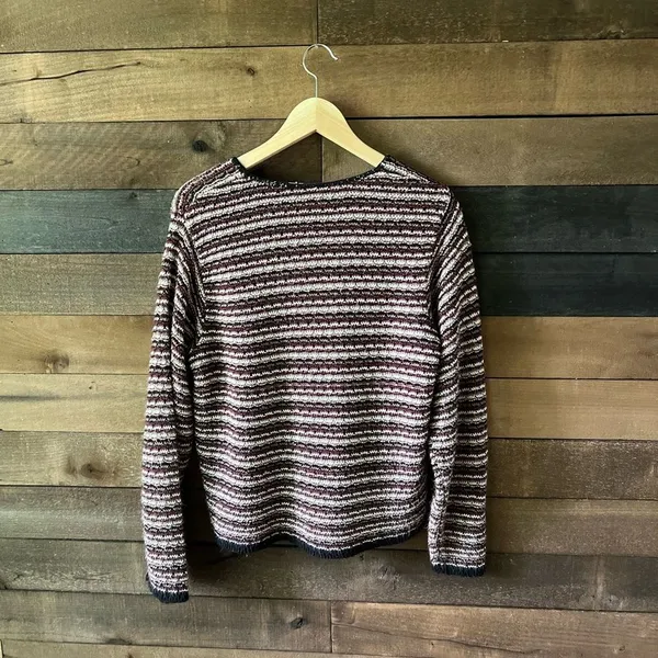 Vintage Paul Harris Designs Textured Maroon Stripe Knit Sweater Size M - Image 2