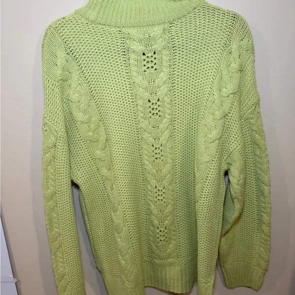 Vero Moda Lime Green Cable Knit Mock Neck Sweater Pointelle Pullover Women Large - Image 4