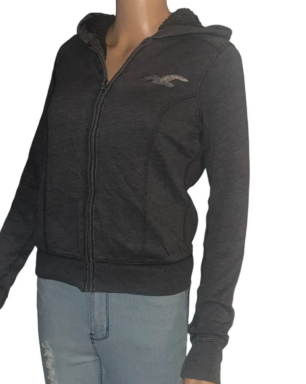 Hollister Sequin Bird Logo Zippered Fleece Lined Hoodie - Image 2