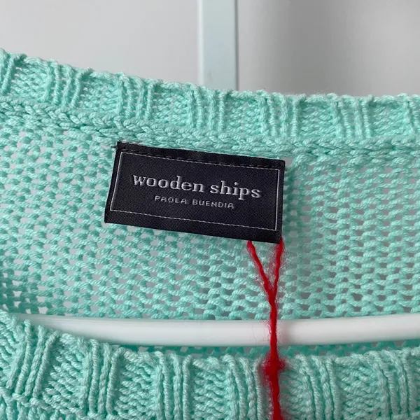 Wooden Ships Cotton Beachy Coastal Beach Please Graphic Knit Sweater XS/S Mint‎ - Image 5
