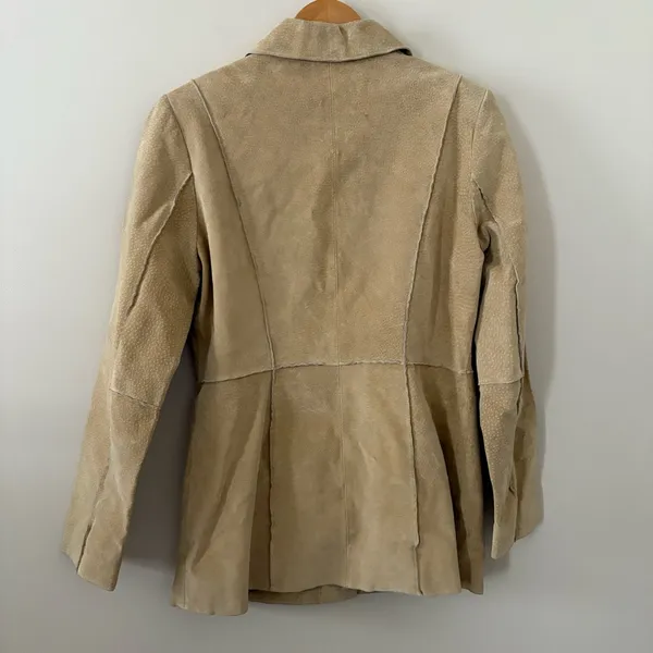 Vintage Y2K Blue Asphalt 100% leather suede jacket tan button front women size L - Image 12