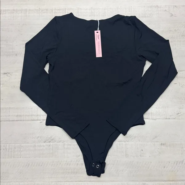 QINSEN Women's Sexy Square Neck Bodysuit Long Sleeve Double Lined Shirt Top - Image 8