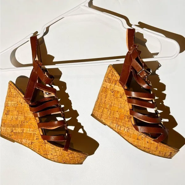 Steve Madden Brown Strappy Wedge Sandals - Image 6