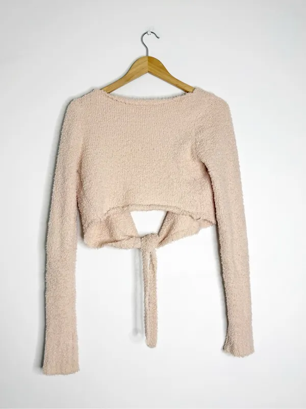 SKIMS Cozy Knit Wrap Sweater Size S/M Cropped Teddy Fuzzy Pink - Image 6