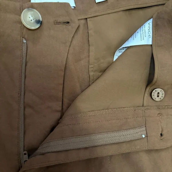 Vince High Waist Straight Leg Pant in Pecan Tan Linen Blend Minimal Plus Size 14 - Image 4