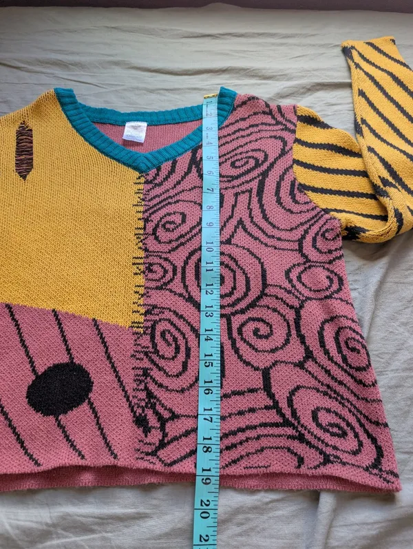 Nightmare Before Christmas Sally Cropped Knit Sweater Medium Blue/Yellow - Image 5